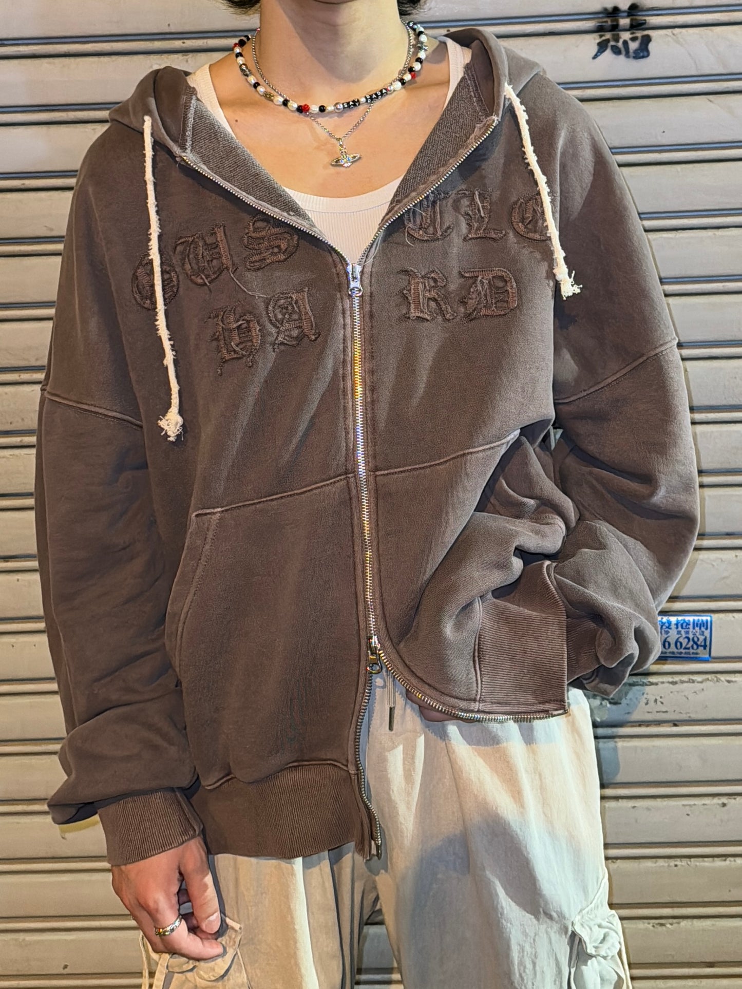 Washed zip up