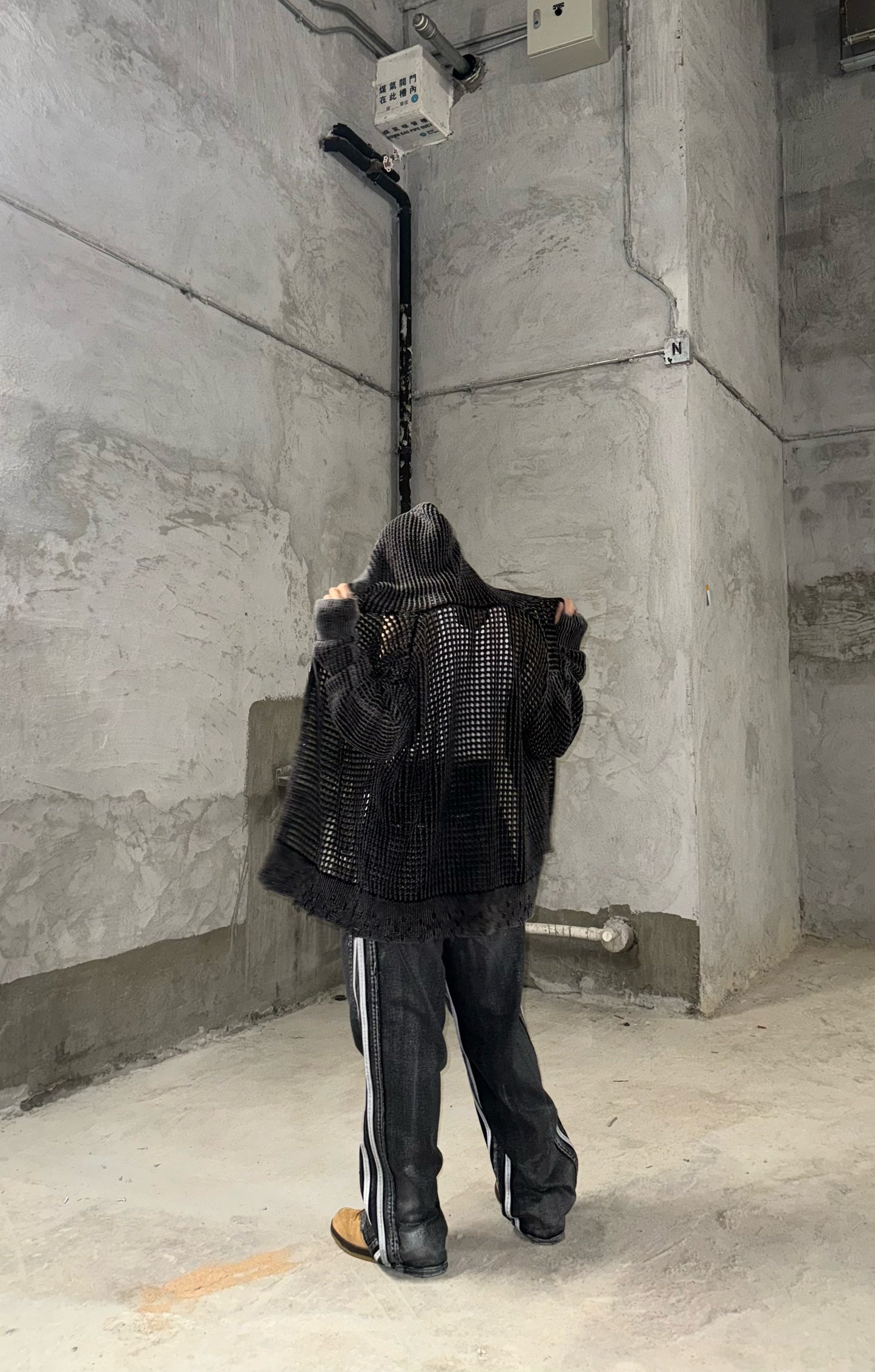 Damage washed Hole Knit Jacket