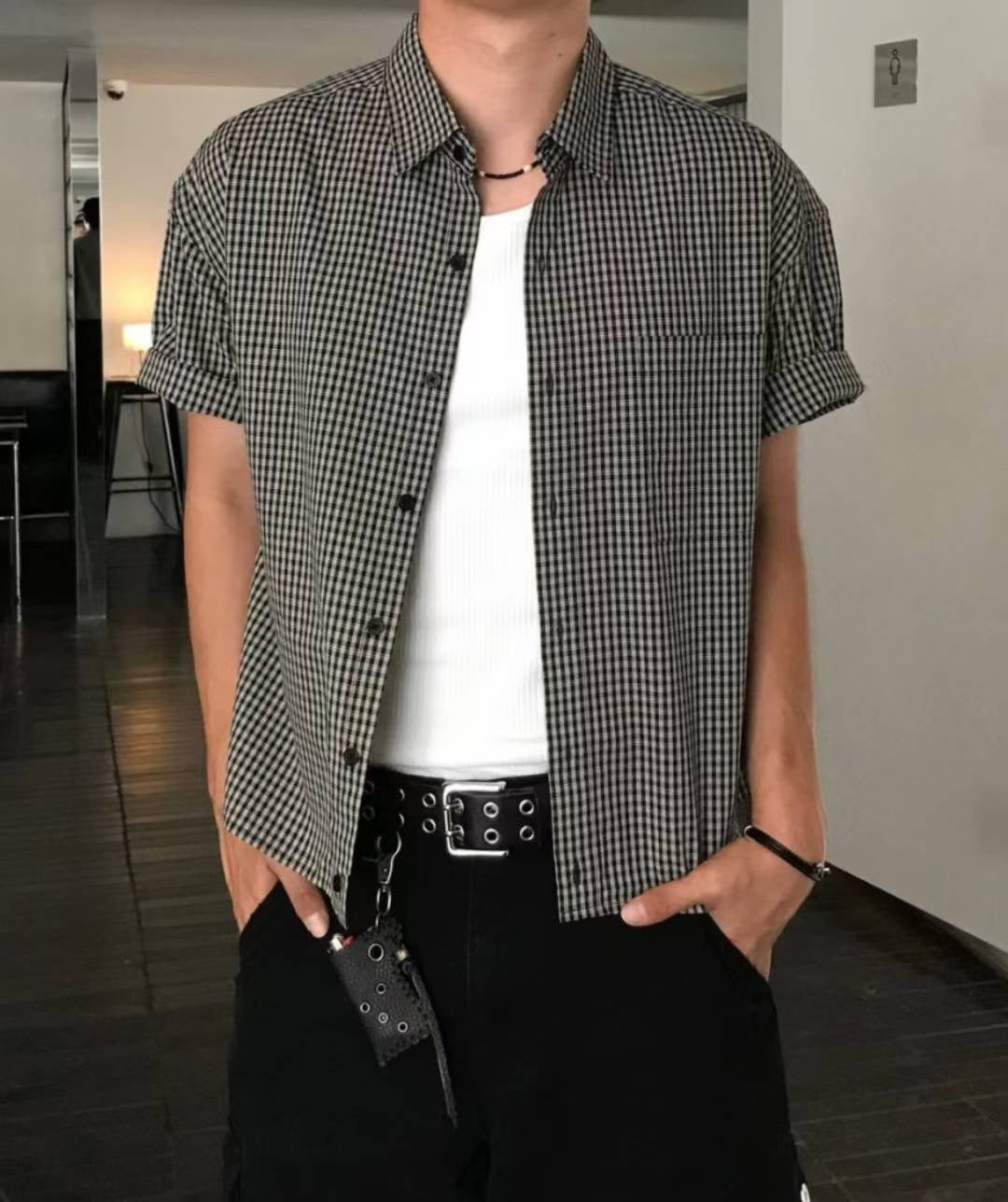 Check crop shirt