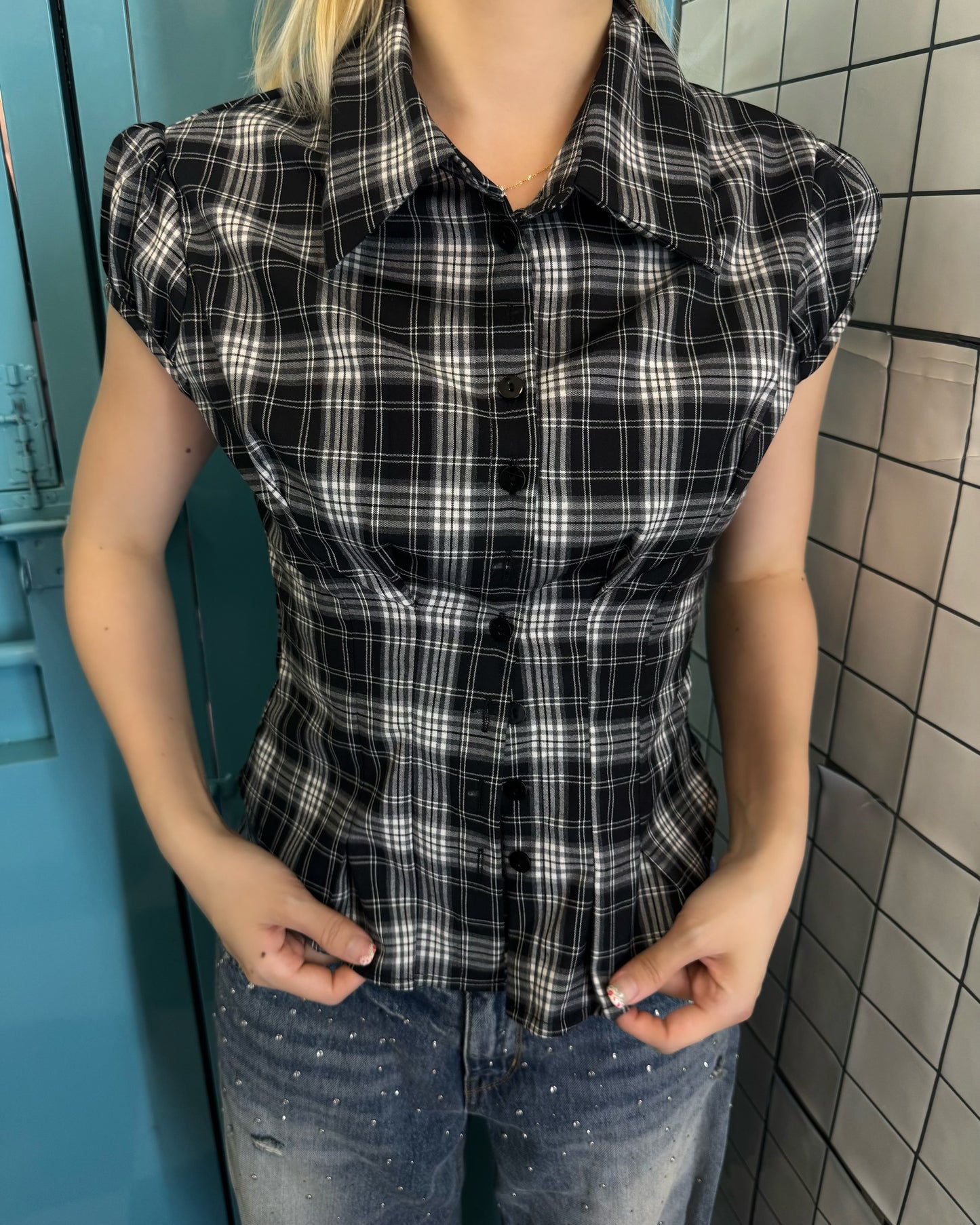 SS26 Retro Checked Puff  Blouse