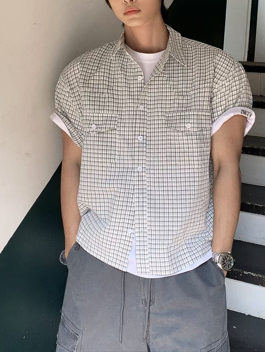 SS26 Double Pocket Checked Boxy Shirt