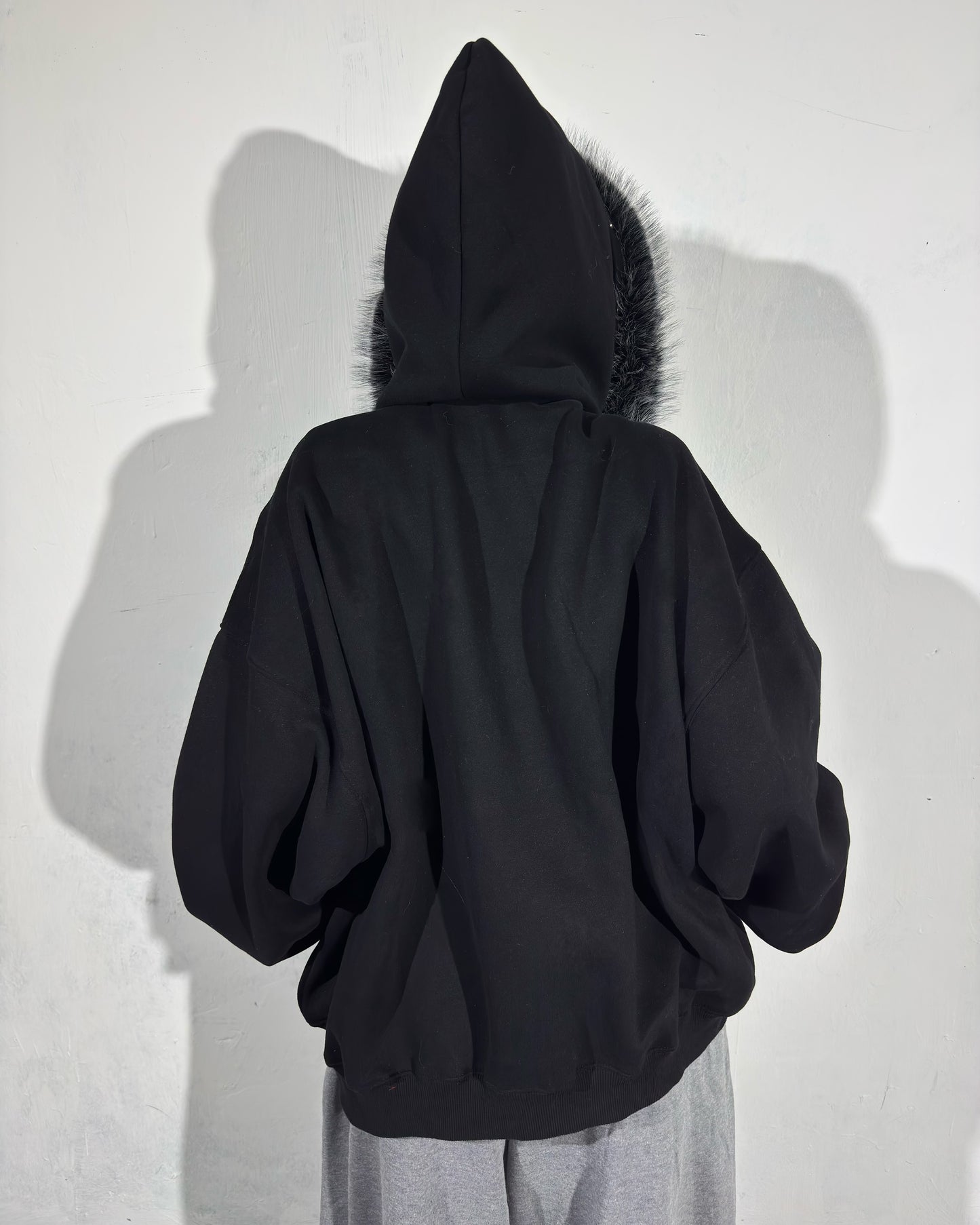 Black Faux Fur Zip Hoodie
