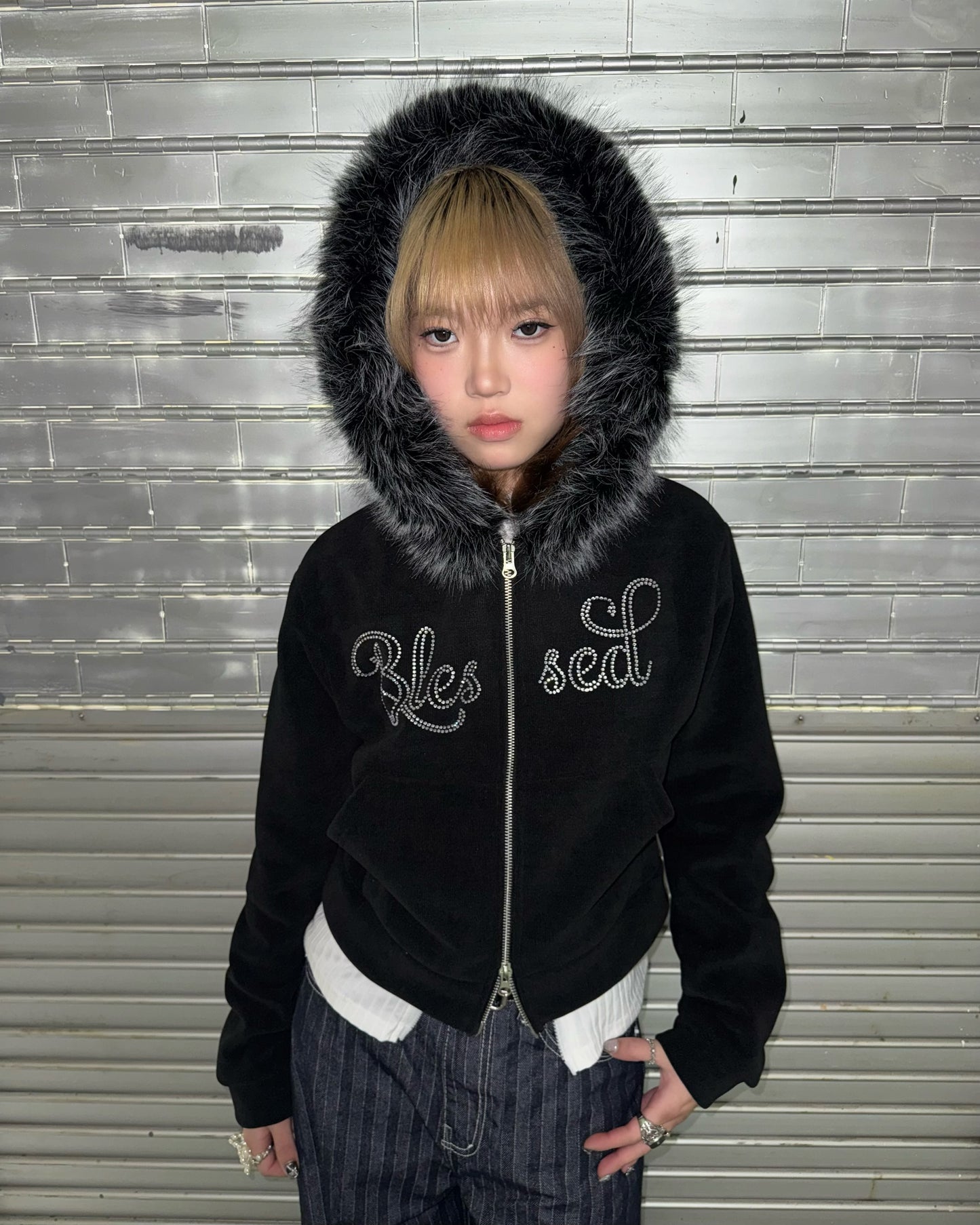 Blessed corduroy Zip Hoodie
