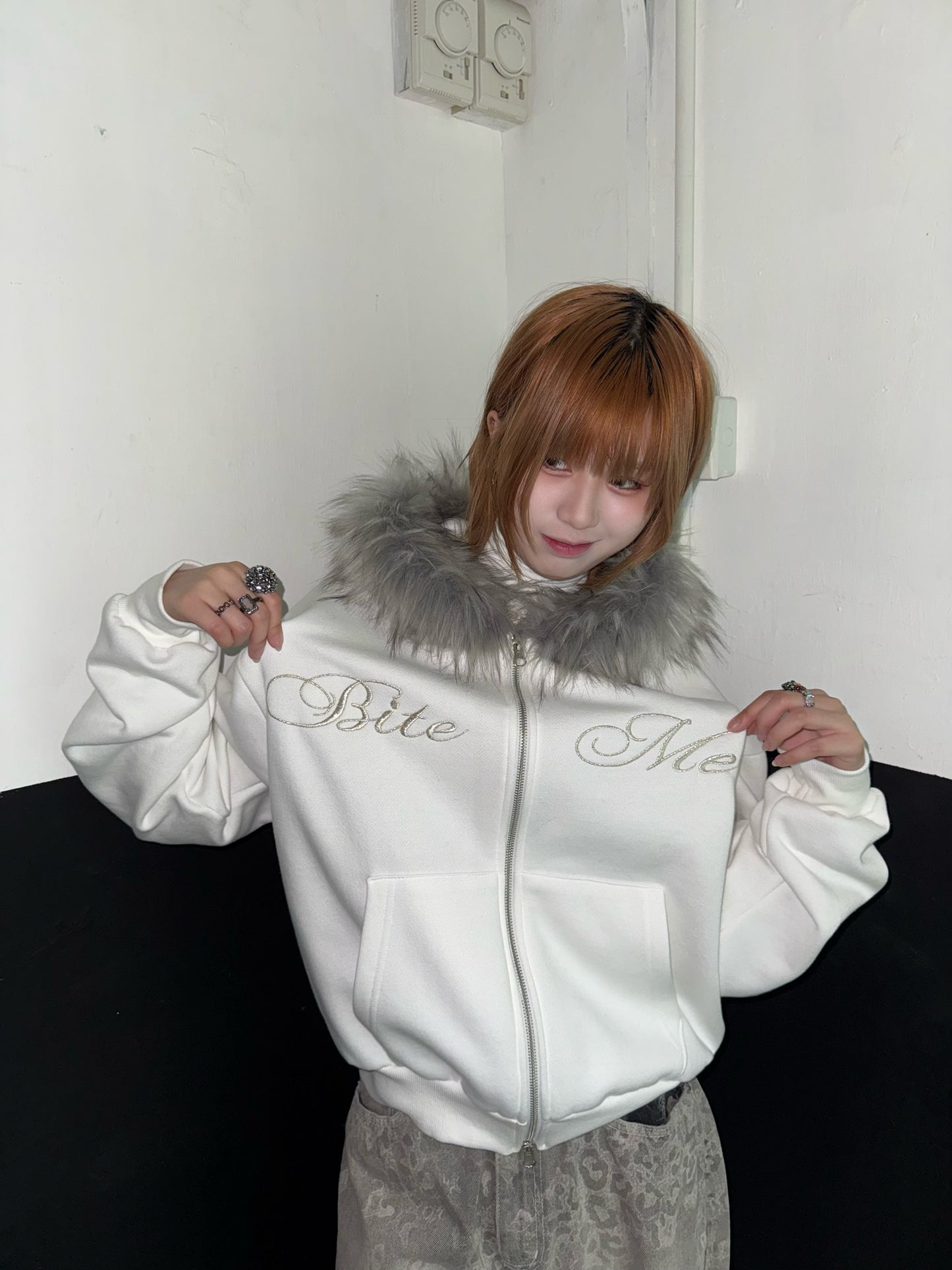 “Bite Me “Fur Zip Hoodie