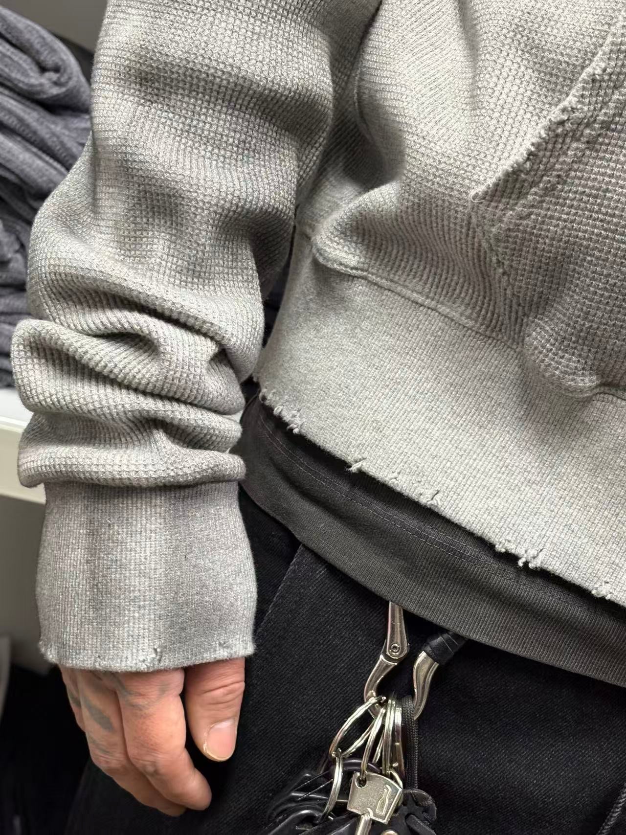SS26 Dirty Destroy waffle Zip Hoodie