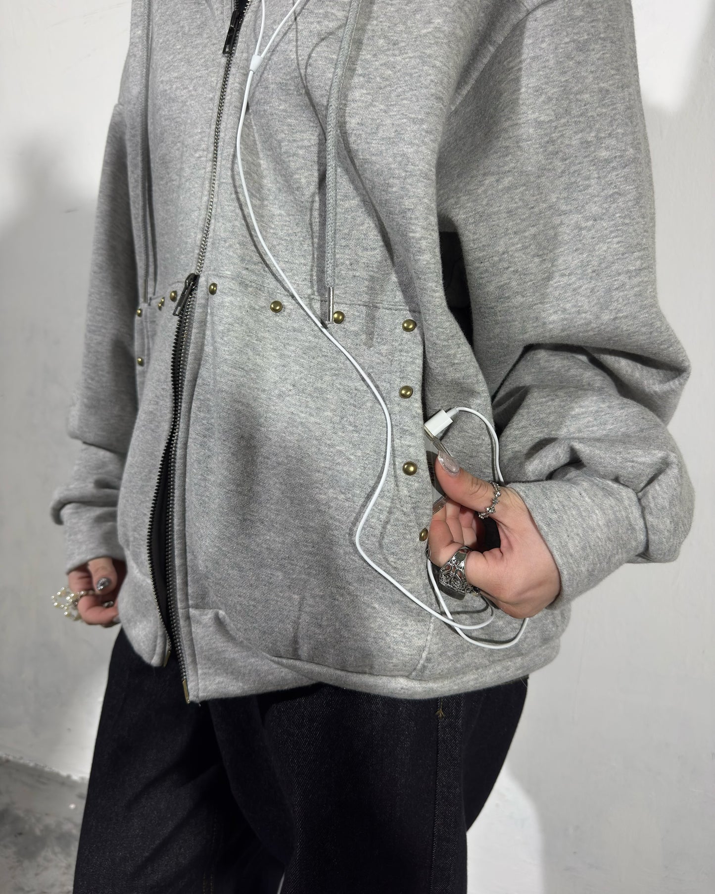 Faux Fur Studs Zip Hoodie