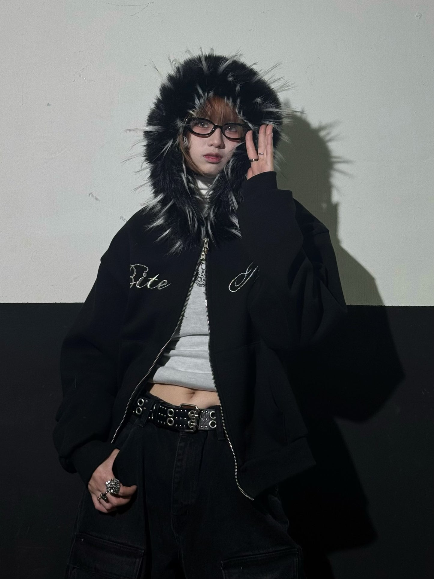 “Bite Me “Fur Zip Hoodie