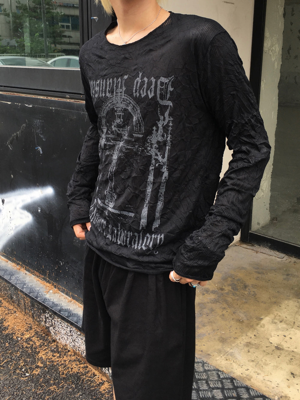 FW 26 Wrinkled Perforated Long Sleeve