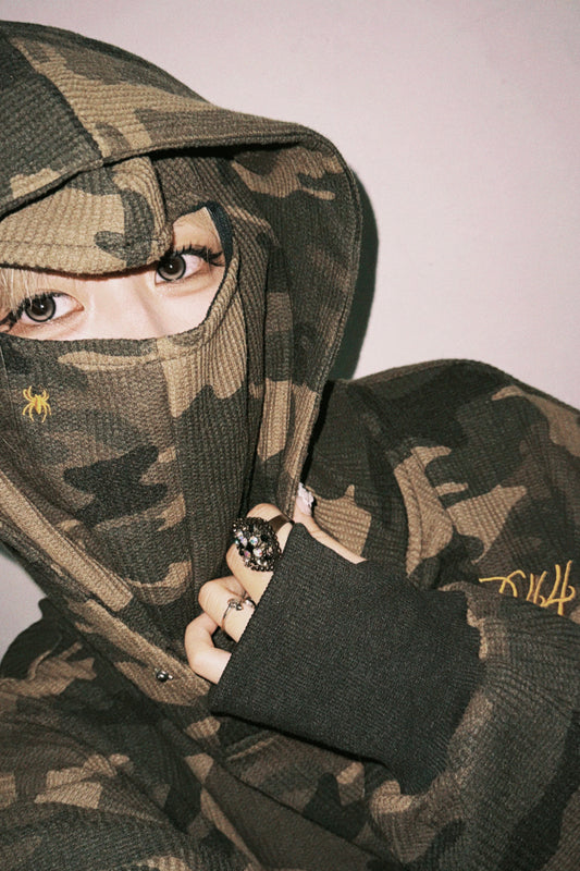 YD44 Waffle Balaclava Zip Hoodie