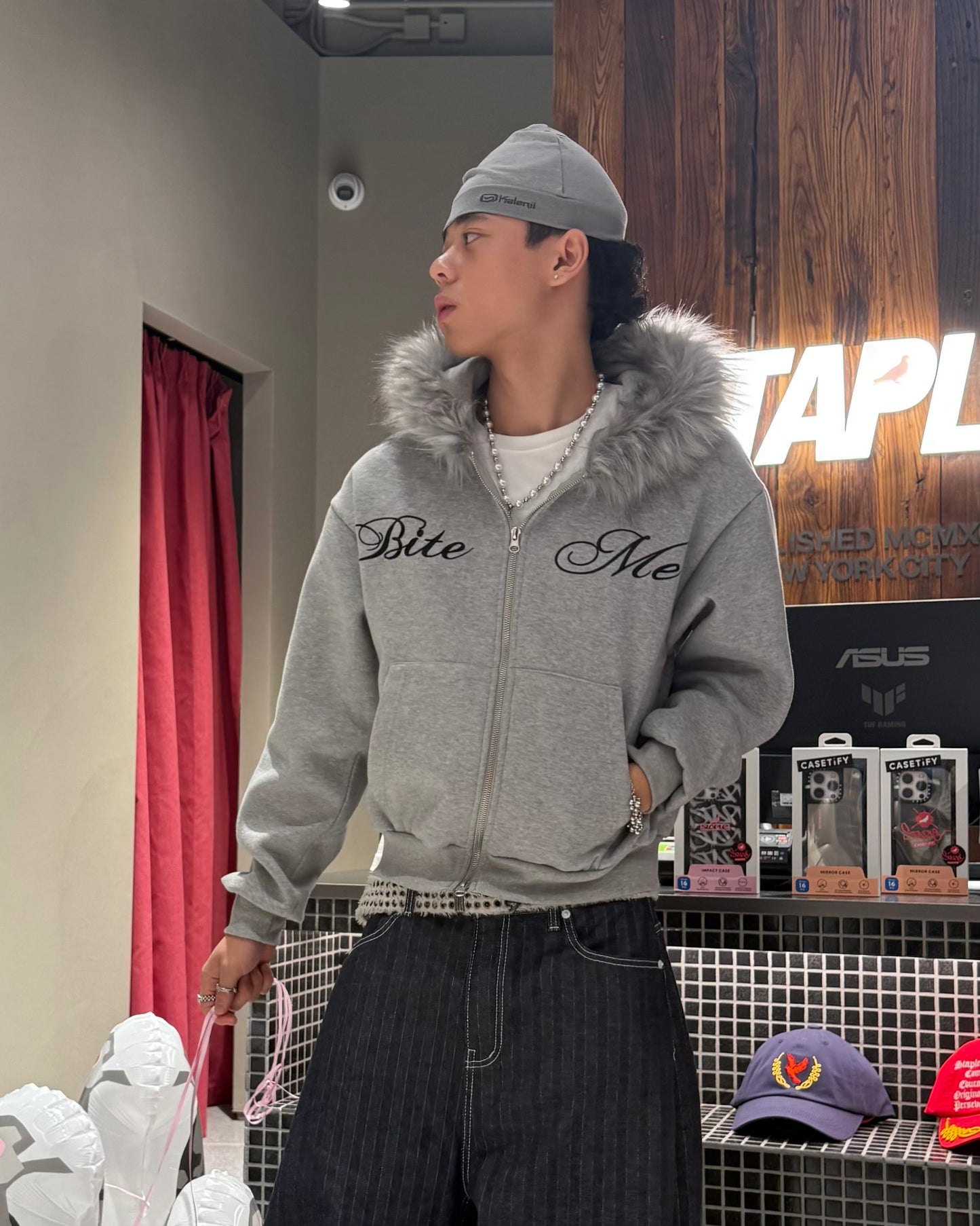 “Bite Me “Fur Zip Hoodie