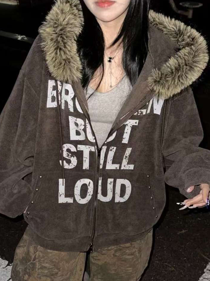 Corduroy Fur Zip Jacket