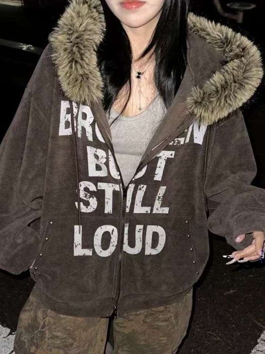 Corduroy Fur Zip Jacket