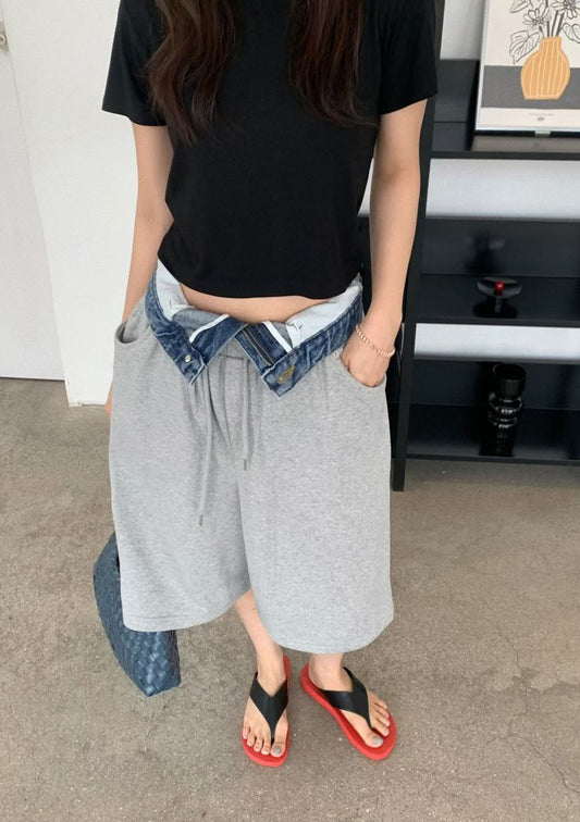 Layered Denim Waistband  Shorts