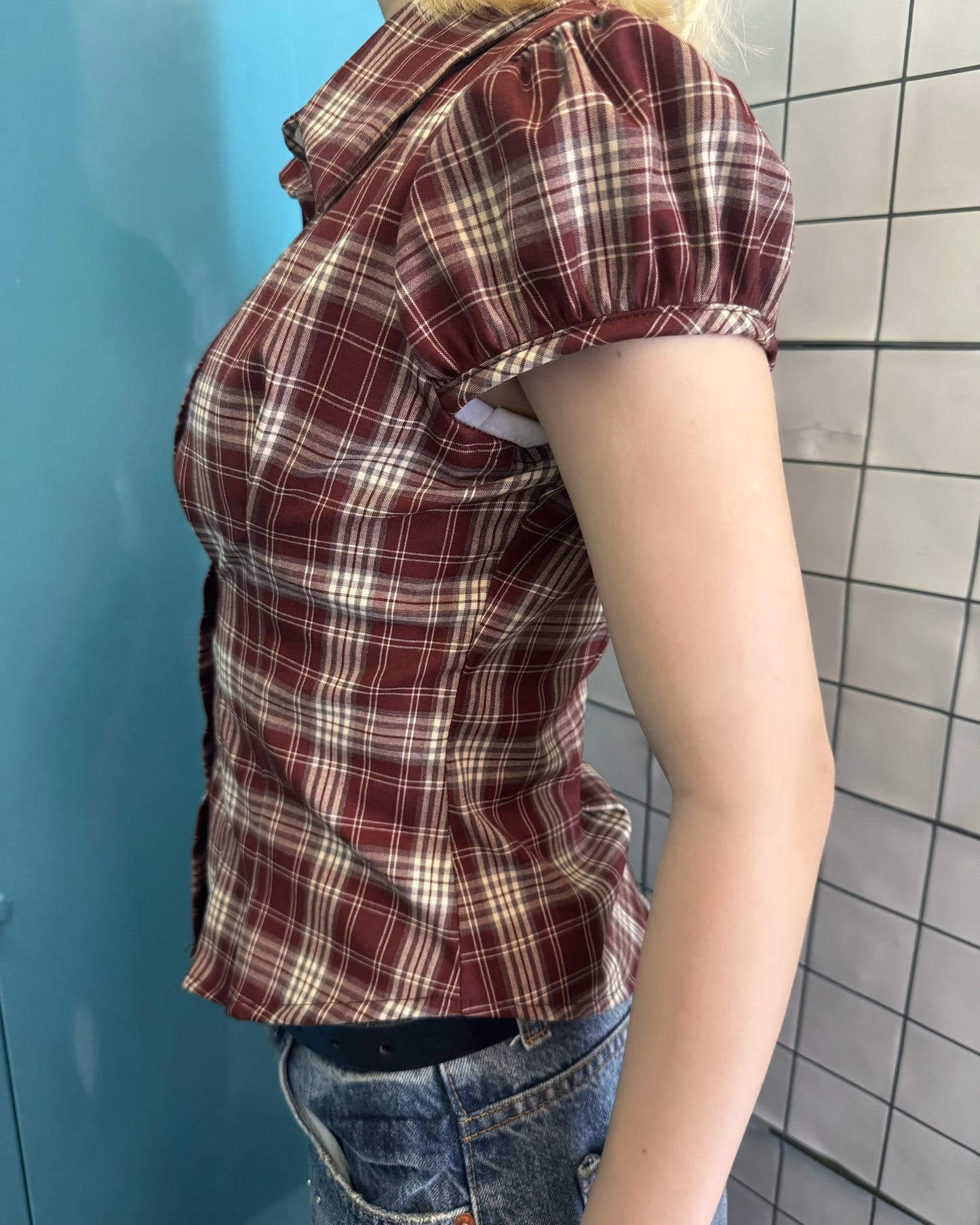 SS26 Retro Checked Puff  Blouse