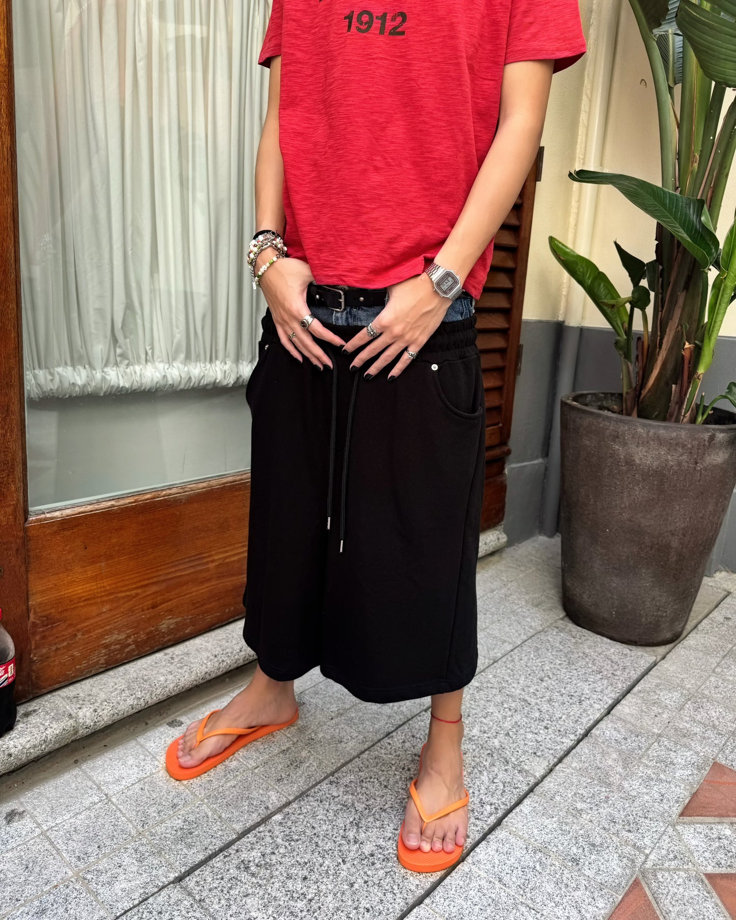 Layered Denim Waistband  Shorts