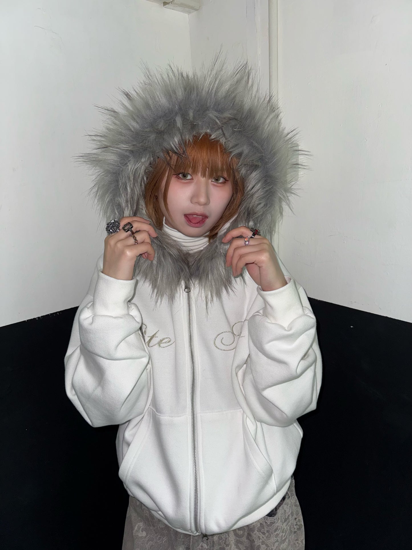 “Bite Me “Fur Zip Hoodie