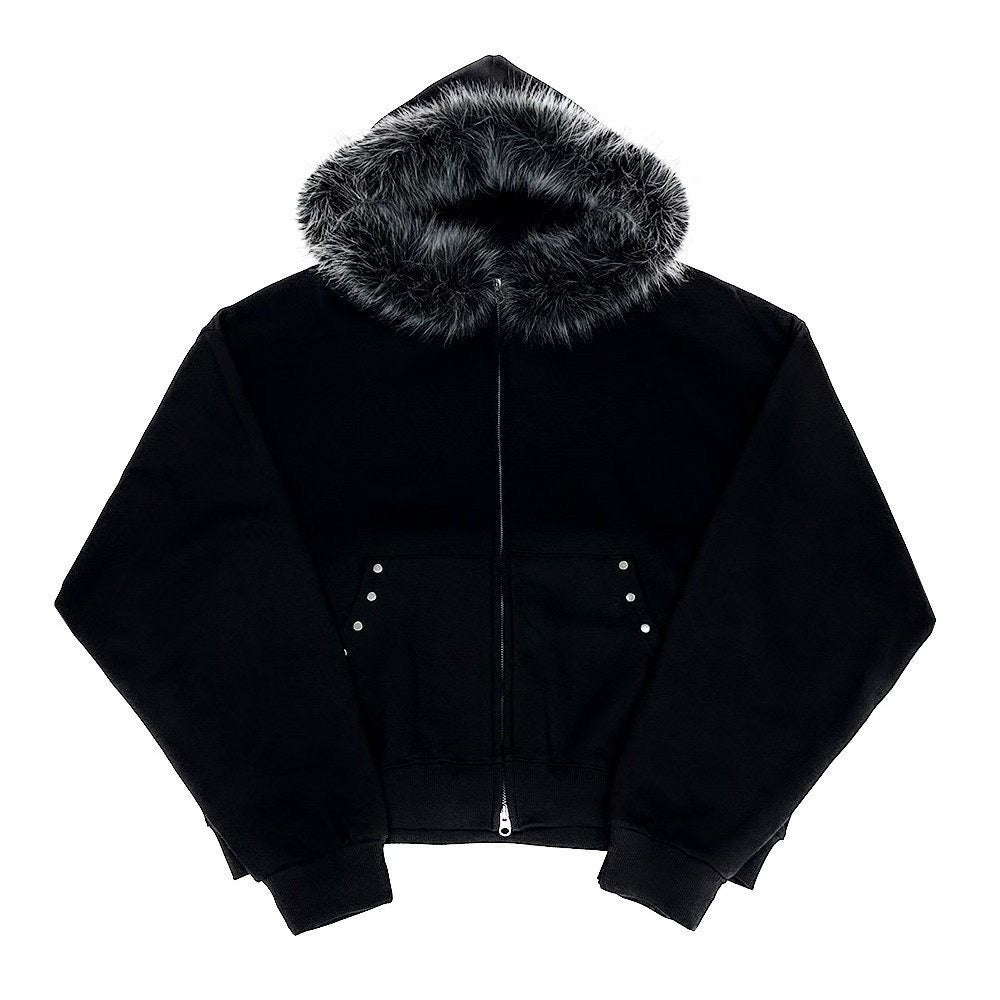 Black Faux Fur Zip Hoodie