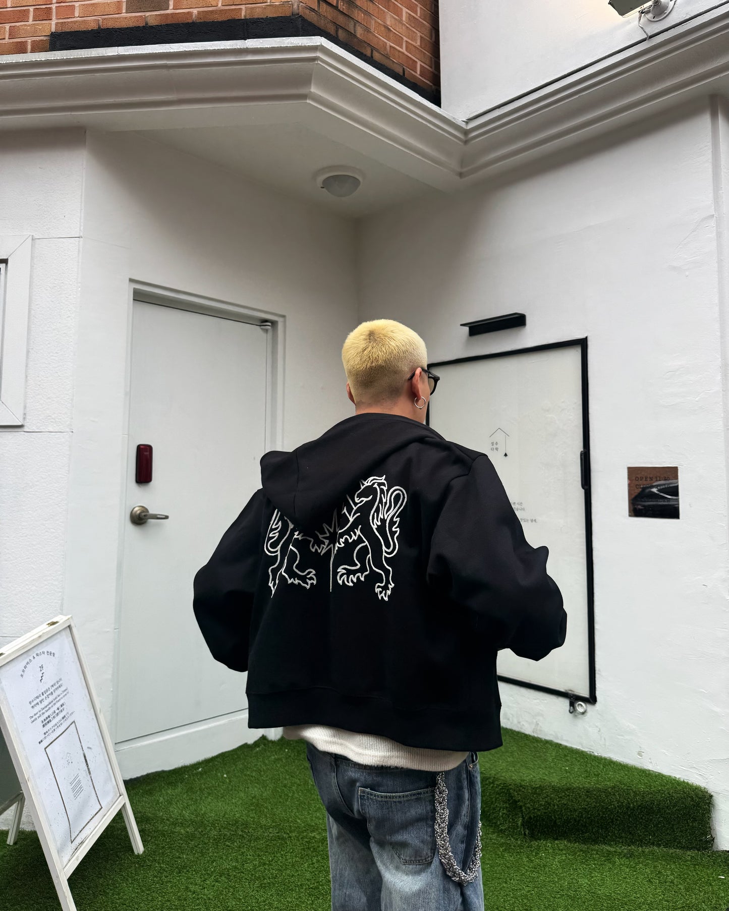 SS26 Emblem Embroidered Boxy Zip Hoodie