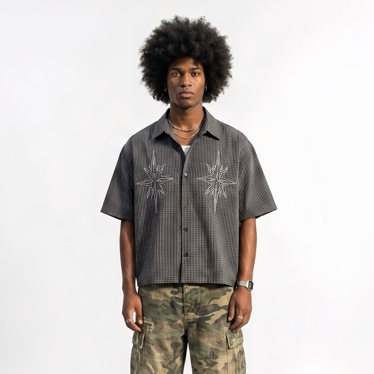 SS26 Geometric Star Embroidered Boxy Shirt